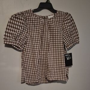 NWT HYACINTH HOUSE brown Gingham Top Lg
